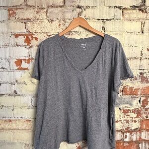 Madewell Heather Gray Whisper Cotton V-Neck Tee
